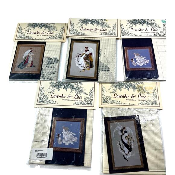 Lot of 5 NEW Lavender & Lace Victorian Designs Angel Cross Stitch Patterns - Picture 1 of 8